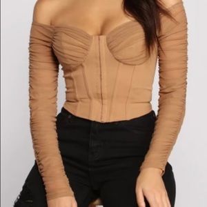 NWT! Nude Bustier Long Sleeve Crop Top